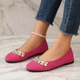 thumbnail image 4 of KIJBLAE Women's Pearl Rhinestone Decor Closed Toe Flats, Solid Slip On Comfortable Daily Casual Flat Shoes Red 43, 4 of 8