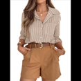 thumbnail image 3 of Camisas A Rayas con Botones para Mujer, Camisas de Vestir, Camisas Informales de Larga con Cuello y Bolsillo para Oficina. Marrón M, 3 of 8