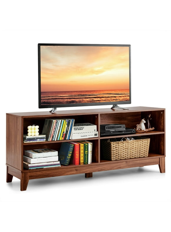 Gymax TV Stand with Storage for TVs up to 58", Brown
