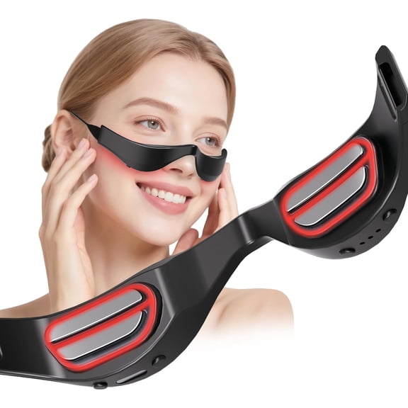 XIRQI Under-Eye Red Light Therapy Glasses,Rechargeable Therapy Device Microcurrent Eye Massager,Eye Care Device for Dark Circles,Eye Bags&Wrinkles