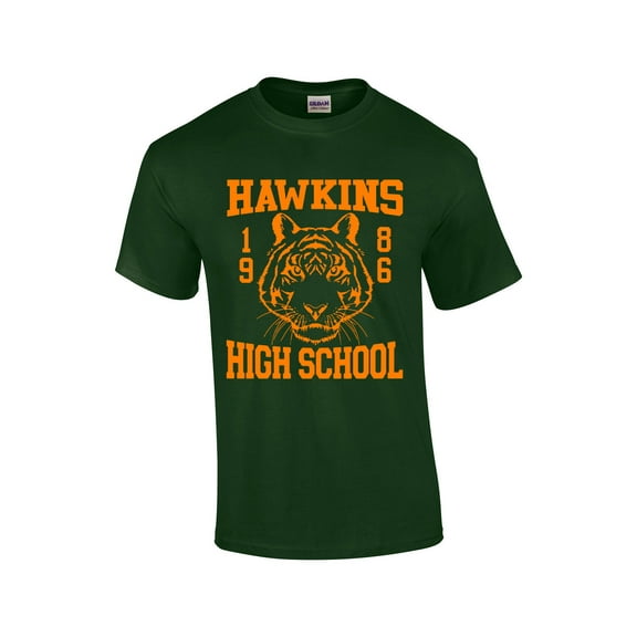 Hawkins High School 1986 Upside Down TV Show Mens Short Sleeve T-shirt Graphic Tee-Forest Green-xxxl