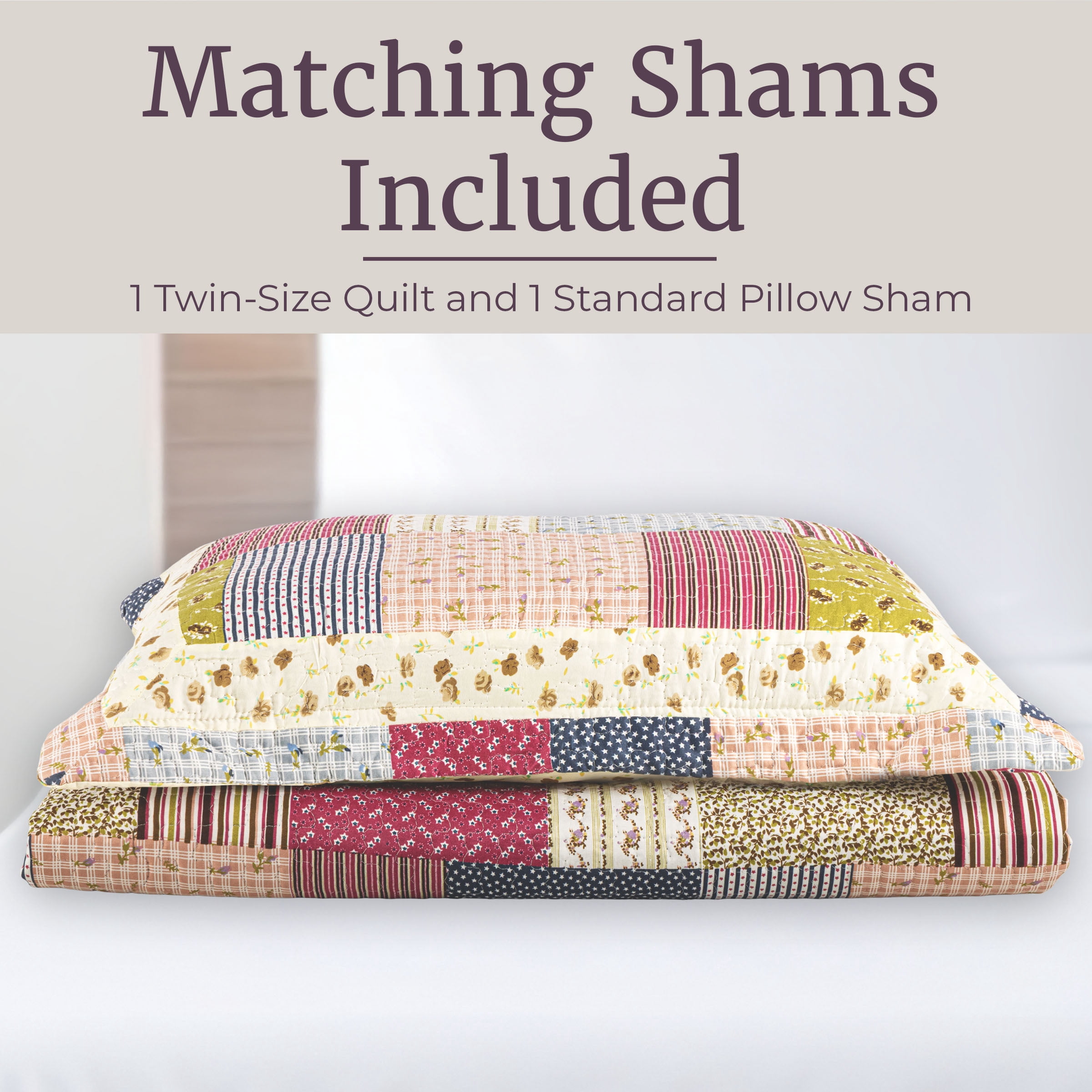 Lavish Home 3-Piece Savannah Floral Patchwork Quilt Set with Shams, King