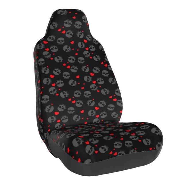 Wukai Love Valentine's skull Full Set Car Seat Covers with Soft Padding Universal Auto Front Seats Protector and Cushion Mat