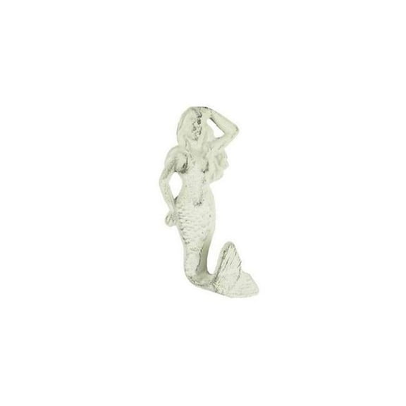 Handcrafted Decor K-516-W Whitewashed Cast Iron Mermaid Hook- 6 in.