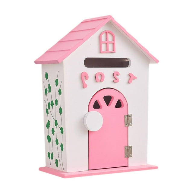 veasfak Locking Mailbox Wood Newspaper Wall Mount Mailbox for School Home Front Door Pink