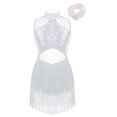 thumbnail image 1 of Runhomal Justaucorps de Ballet Sans Manches à Paillettes pour Filles, Robe à Franges, Style Latin Moderne Jazz Tango Rumba Salsa, Costume de Danse Blanc 6, 1 of 7