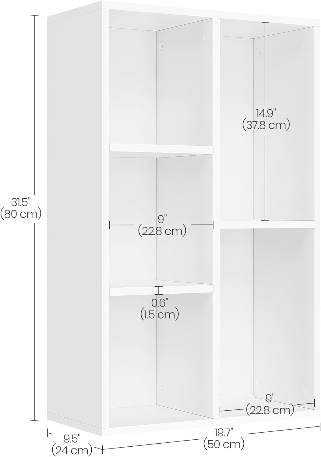 Bookcase, Bookshelf with 5 Compartments, Freestanding Shelves and Cube Organizer, Display Shelf for Small Spaces, White