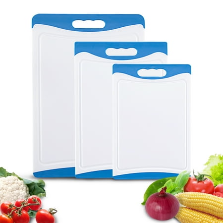 

Cutting Boards for Kitchen Set of 3 Plastic Cutting Board Set with Juice Groove Multiple Sizes Chopping Board for Meat Vegetables Fruits Bread Blue+White