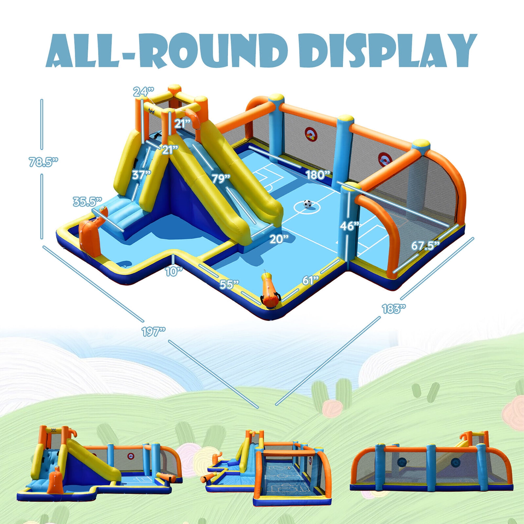 Gymax Giant Soccer-Themed Inflatable Water Slide Bouncer Splash Pool With 680W Blower