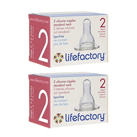 3 Piece Bundle of Stage 2 Lifefactory Medical-Grade BPA-Free Silicone Nipples, 3-6 Months, 2-Pack