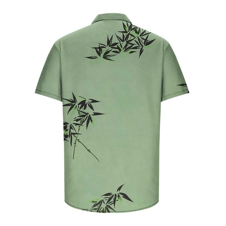 Ernkv Men's Loose Comfy Shirts Clearance Fashion Clothing Bamboo Tees  Summer Short Sleeve Shirts Lapel Pullover Hawaiian Beach Button Holiday  Green S