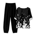 thumbnail image 7 of WTOBBY Women's Summer Fashion Two Piece Set Half Sleeve Printed Tops with Elastic Waist Nine Piece Pants Outfit Casual and Comfortable for Daily Wear ,Black L, 7 of 7