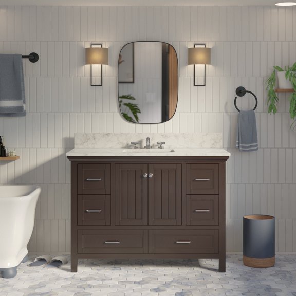 Paige 48" Bathroom Vanity with Chocolate Cabinet and Carrara Marble Top