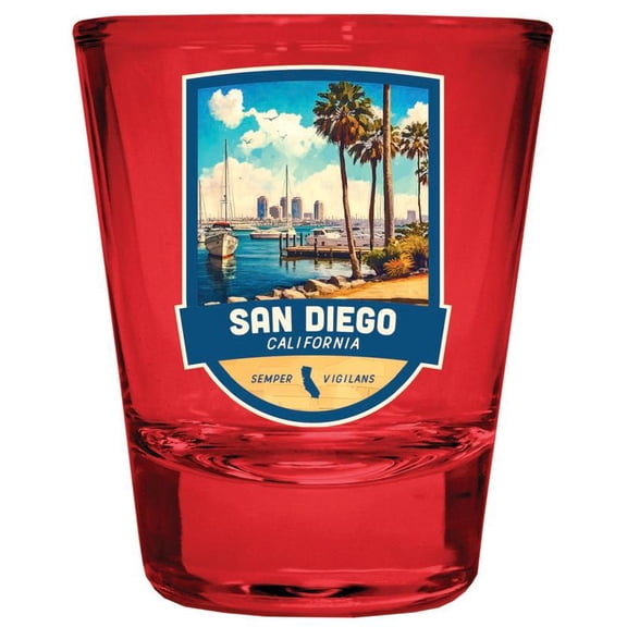 San Diego California Design B Souvenir Full Color 2 oz Round Shot Glass Red