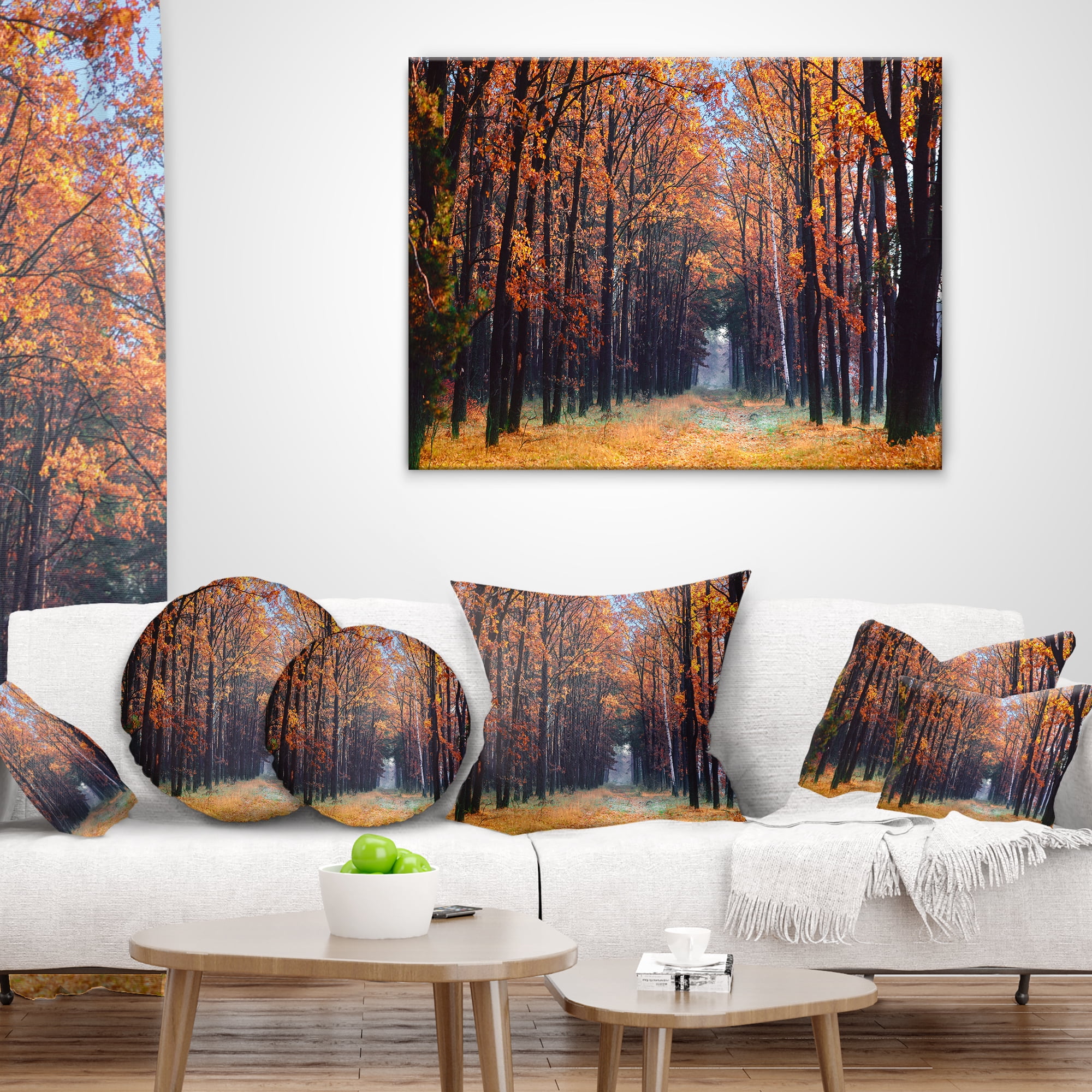 Designart Alley in the Dense Autumn Forest - Forest Throw Pillow - 18x18