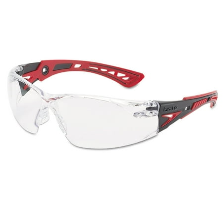 41080 Rush+ Series Safety Glasses, Clear Polycarbonate Lenses, Red/Grey Temple, One Size, Black/Red, Features high Impact 2.2 mm Polycarbonate lens By Bolle