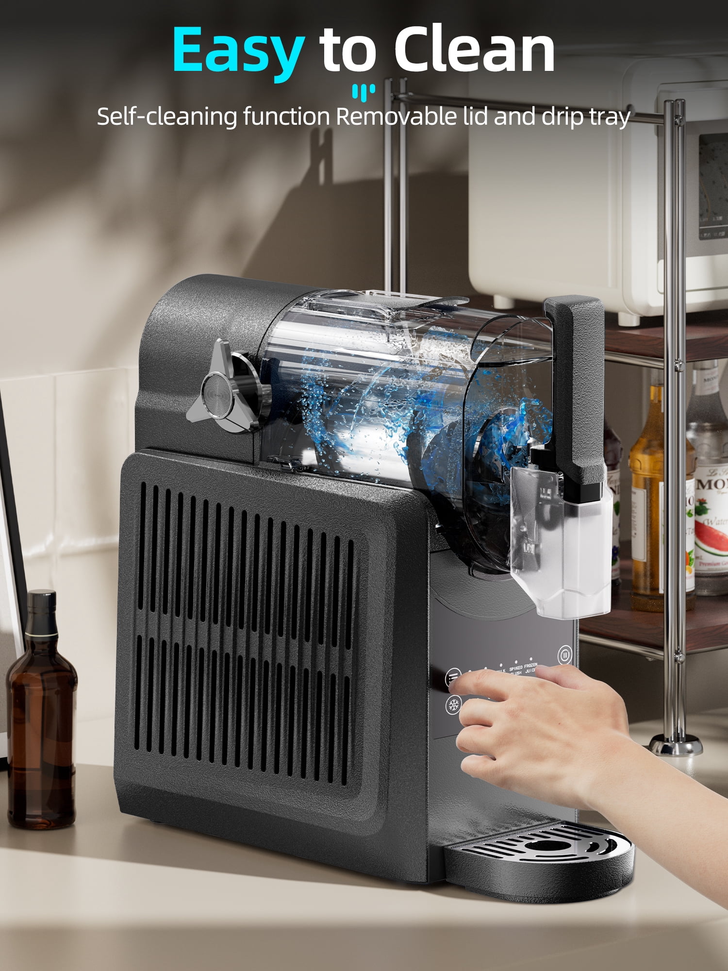 92 oz Frozen Slushie Machine for Home, No Ice Required, with Auto-Clean & 5 Preset Programs, Perfect for Margaritas, Smoothies, Milkshakes, Black