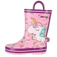 thumbnail image 3 of Toddler Rain Boots Kids Waterproof Printed Boys Girls Natural Rubber Rainboots with Handles,Pink Unicorn, 6T, 3 of 8