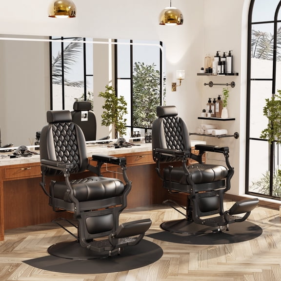 Baasha Professional Barber Chair, Black Barber Chairs for Barbershop, Retro Reclining Salon Chair with Ergonomic Design, Heavy-Duty & All-Purpose, Weight Capacity 550 lbs