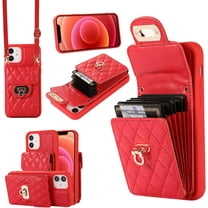 Phone Case for iPhone 11 6.1 Wallet Cover with Credit Card Holder Shoulder Crossbody Strap Long Lanyard Leather Cell Accessories iphone11case iPhone11 i Phone11 11s XI 11R Women Girls Men Red