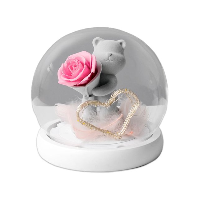 Regalo del día de San Valentín, caja de regalo con oso de flores eternas, regalo de cumpleaños creativo para novia