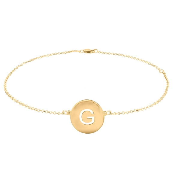Personalized Initial Disc Anklet in 14Kt Gold Plated Sterling Silver
