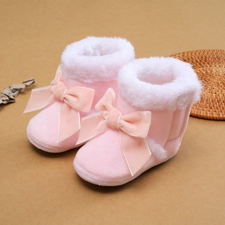 

Baby Girl Bow Fleece Snow Boots Winter Warm Soft Sole Crib Shoes Booties for Newborn Infant Toddler