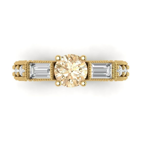 Clara Pucci 14K Yellow Gold Solid Gold Morganite Three-Stone Anniversary Ring for Women - 2.33 cttw Round Cut