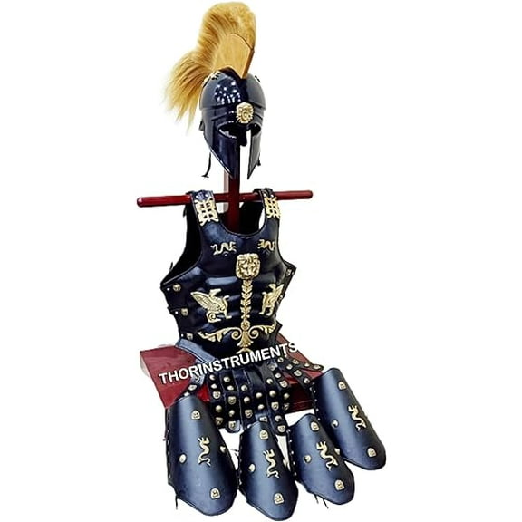 THOR INSTRUMENTS Medieval Corinthian Helmet Leather Armor Muscle Cuirass Jacket Leg & Arm Guard Larp Costume Rustic Vintage Home Decor Gifts