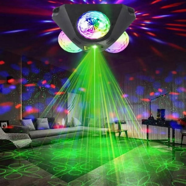 Fiesta Dj 3 Three Head Disco Ball Projection With Voice Control RGB Color Strobe Lights For Birthday Wedding Club