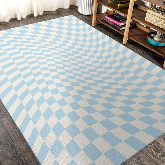 Blue Checkered Indoor Area Rug,Kawaii Cute Pastel Soft Rugs for Bedroom, Easy Clean Home Decor Low Pile Carpet, Modern Area Rug for Living Room,Kids Room,Bedroom,Office 2x3ft