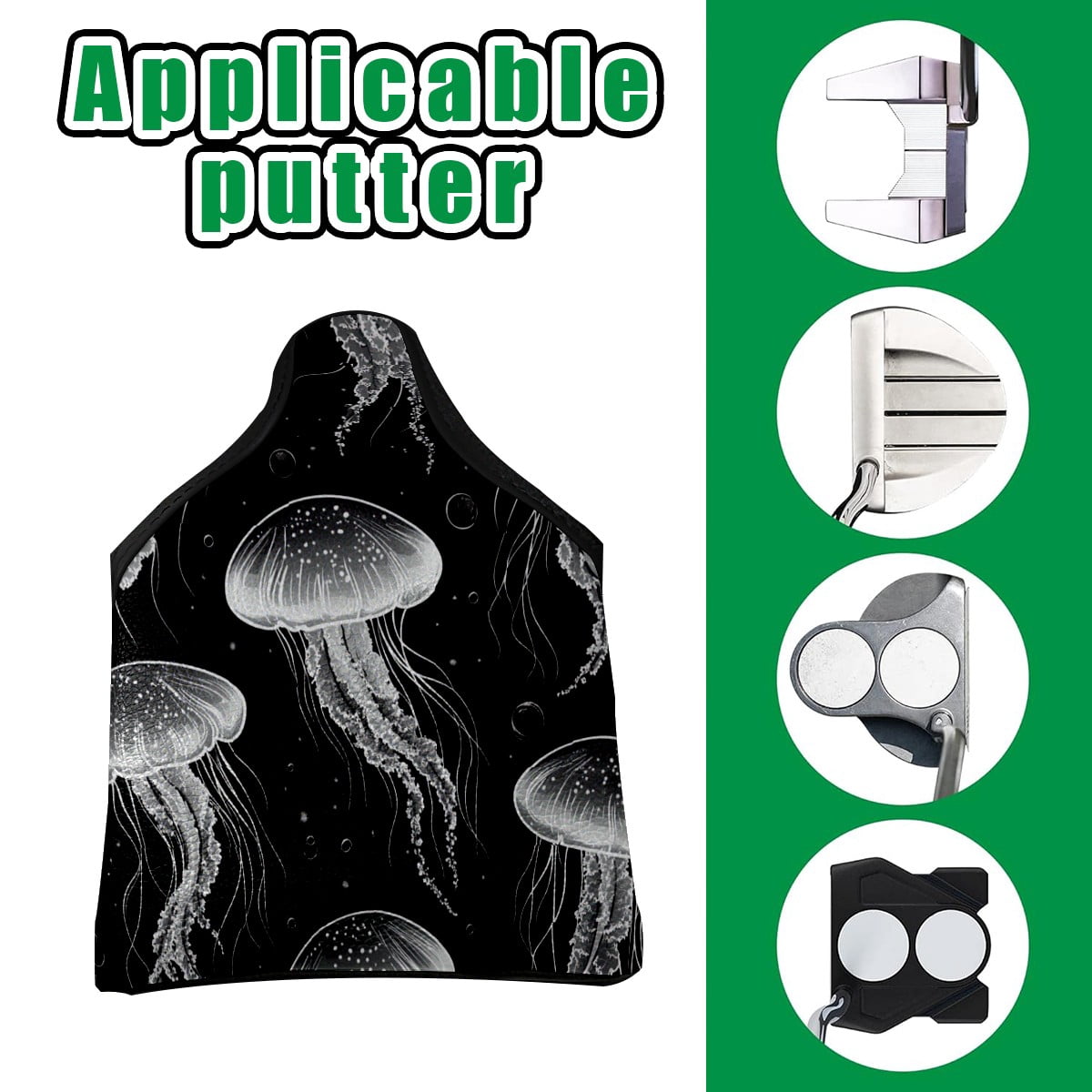 Golf Mallet Putter Cover Premium Leather Waterproof Golf Putter Head Cover with Magnetic Closure Jellyfish