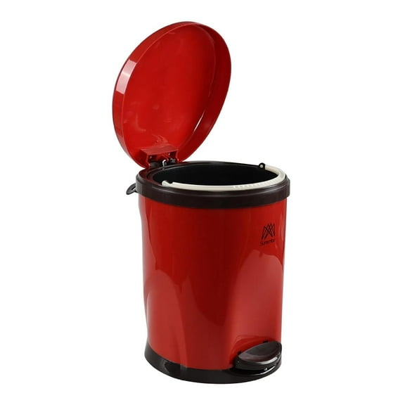 3 Gallons Plastic Step Pedal Garbage Can, Bathroom Trash Can with Lid (Red)