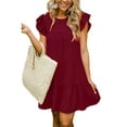 thumbnail image 2 of xiaxaixu Femmes Mode Volant Manches Robe Couleur Unie Robe Élégante pour les Dames, 2 of 5