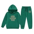 thumbnail image 3 of GBSYEWXS Toddler Teen Girls Outfit Set Hooded Long Sleeve Letter Print Hoodies Pants Thickening Daily Wear Clothing Sets Dark Green Size 2 Years-3 Years, 3 of 3