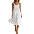 thumbnail image 7 of Kukoosong Women's Spaghetti Strap Scoop Neck Midi Dress, Casual Loose Cotton Pleated A Line Swing Dress, Adjustable Strap Sleeveless Flowy Dress for Summer Beach, 7 of 7