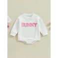 thumbnail image 2 of Arvbitana Baby Girls Easter Romper 3M 6M 12M 18M Long Sleeve Fuzzy Letter Embroidery Crew Neck Bodysuit Newborn Infant Spring Fall Casual Clothes, 2 of 9