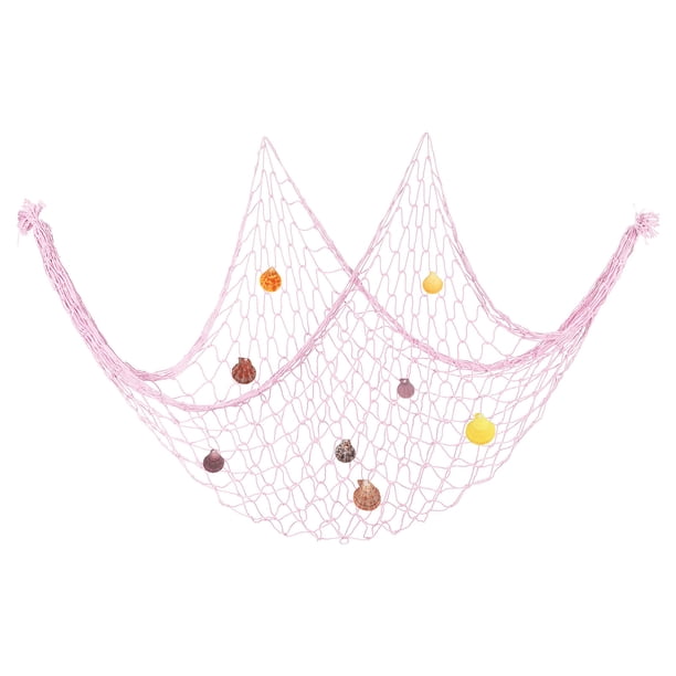 Uxcell Red de Pesca Decorativa, 80" x 60" Red de Pesca Decorativa con Conchas Marinas, Rosa Claro
