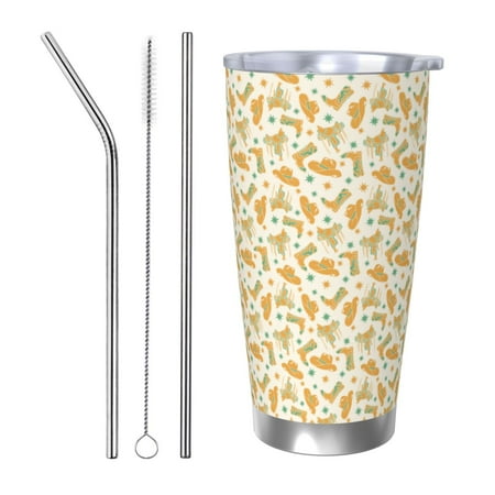 

Fuzoiu Cowgirl Boots 3 Print 20oz Tumbler Stainless Steel Vacuum Insulated Car Cup Insulated Coffee Mug Travel Mug with Lid Thermal Cup for Outdoor-Straw Three-piece Set
