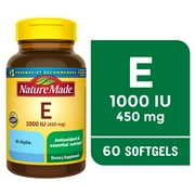 Nature Made Vitamin E 450 mg (1000 IU) dl-Alpha Softgels, Dietary Supplement, 60 Count