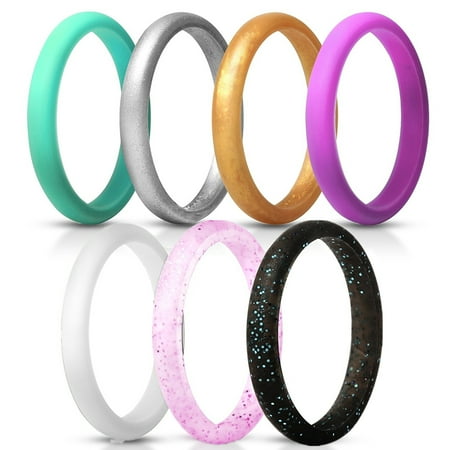 Moretek Silicone Wedding Rings For Men,Silicone Wedding Bands ,7 Rings Pack,Comfortable fit,No-toxic,Skin Safe,Including Colored Styles