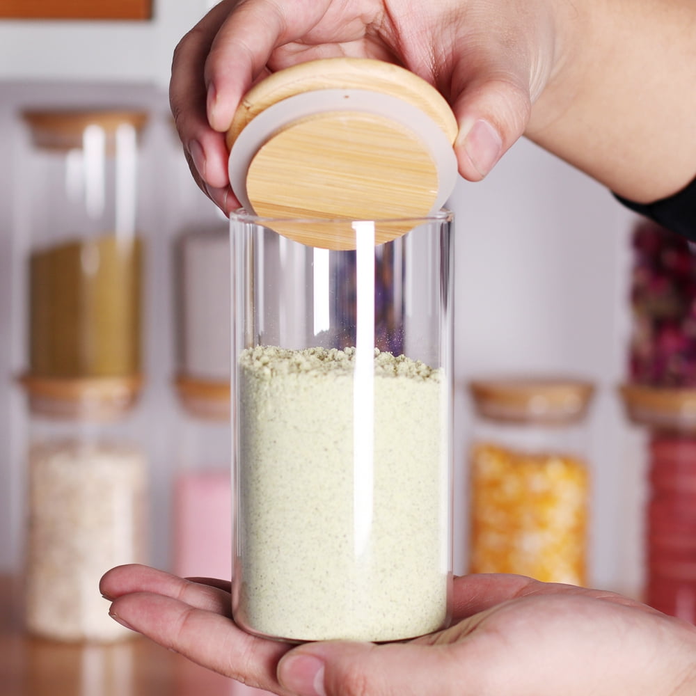 LEAVES AND TREES Y   12 Pcs 8.5 OZ Glass Storage Food Jars Empty Small Glass Containers With Bamboo Lid Thicken Spice Jar For Kitchen Storage