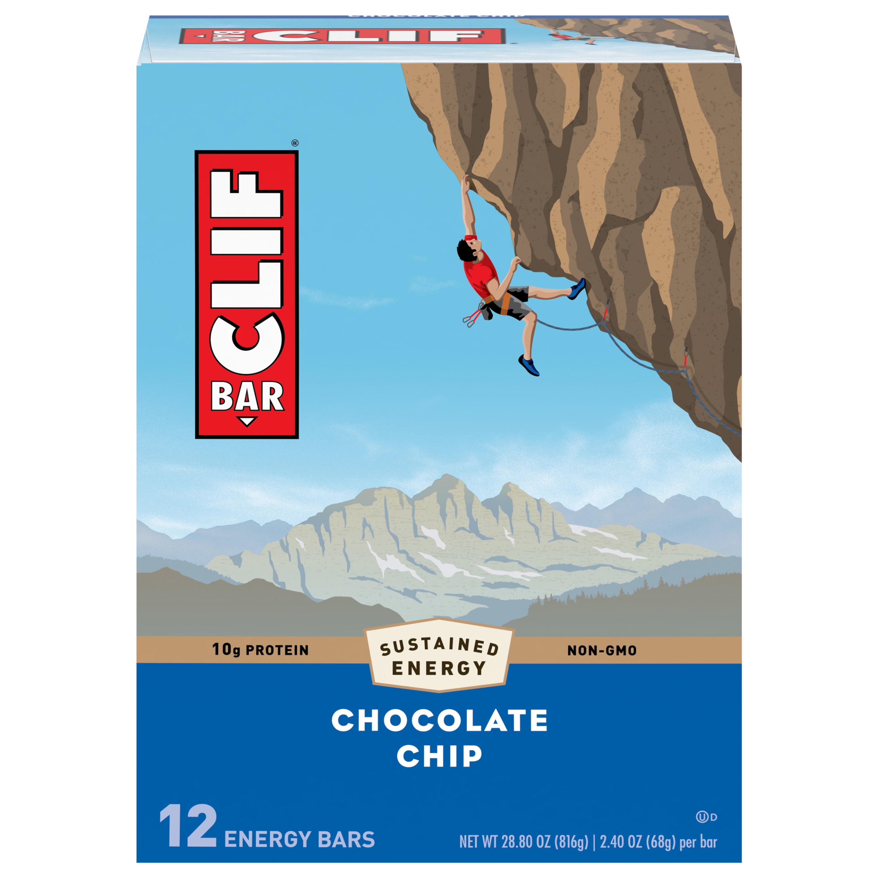 Clif Bar Energy Bars, Chocolate Chip, 10g Protein Bar, 12 Ct, 2.4 oz