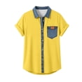 thumbnail image 5 of Miluxas Women's Denim Patchwork Button Down Blouse Short Sleeve Turn Down Collar Top with Pocket Casual Summer Shirts Yellow, 5 of 5
