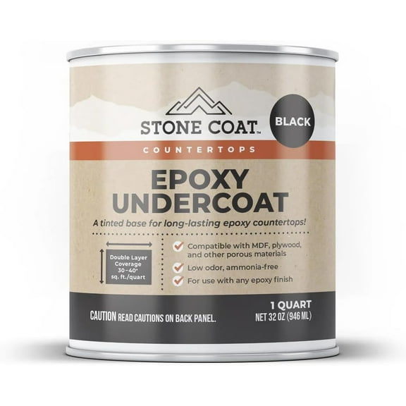 Epoxy Undercoat 1 Quart (32 Fl Oz Black) High-Bond Epoxy Primer for MDF, Plywood, and Porous Surfaces – for DIY Epoxy Countertop Kits