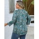 thumbnail image 3 of Blusa Romantii para mujer, talla grande, manga 3/4, cuello en V, azul y verde, 3 of 6