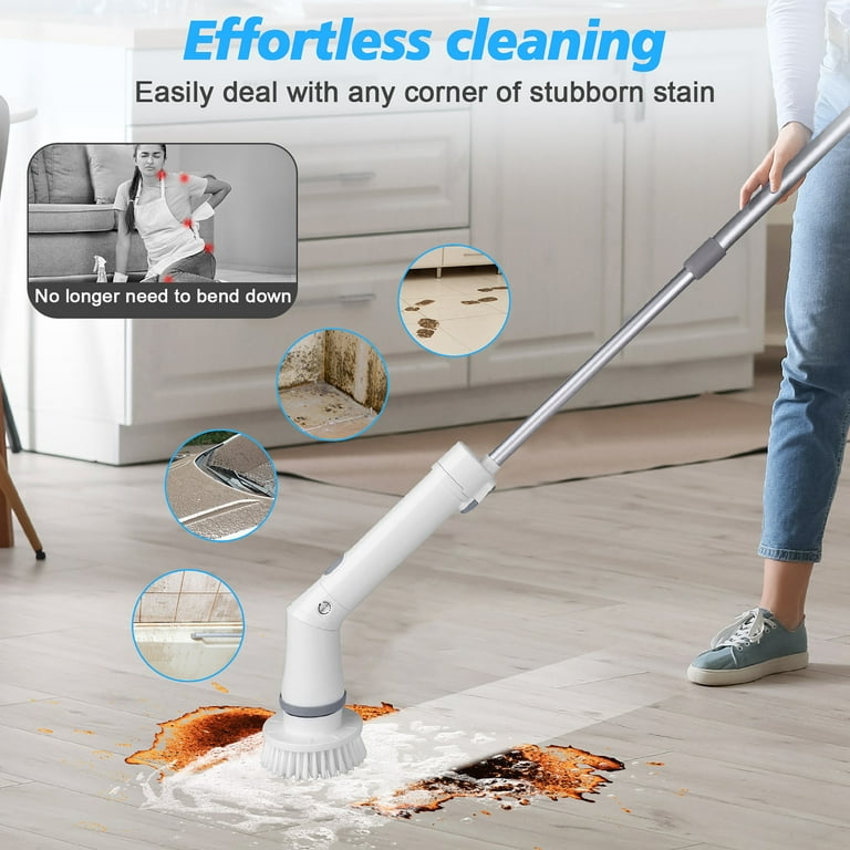 ATUPEN Electric Spin Scrubber: Cordless Shower Scrubber with 4 Replacement  Brush Heads Adjustable Extension Handle - Power Cleaning Brush for Bathroom  Floor Tile (White) 