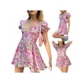 thumbnail image 5 of SAYOO Women’s Casual Short Sleeve Dress Fashion Flower Printed V-neck High Waist A-line Dress, 5 of 5