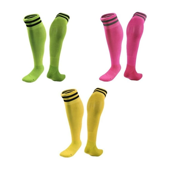 Lian LifeStyle 3 Pairs Knee High Sports Socks for Soccer, Softball, Baseball, Soccer, and Many Other Sports XL002 Size XXS Green,Rose,Yellow