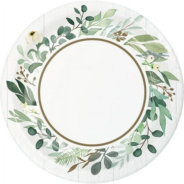 96 Count Bulk Pack Eucalyptus Dessert Plates